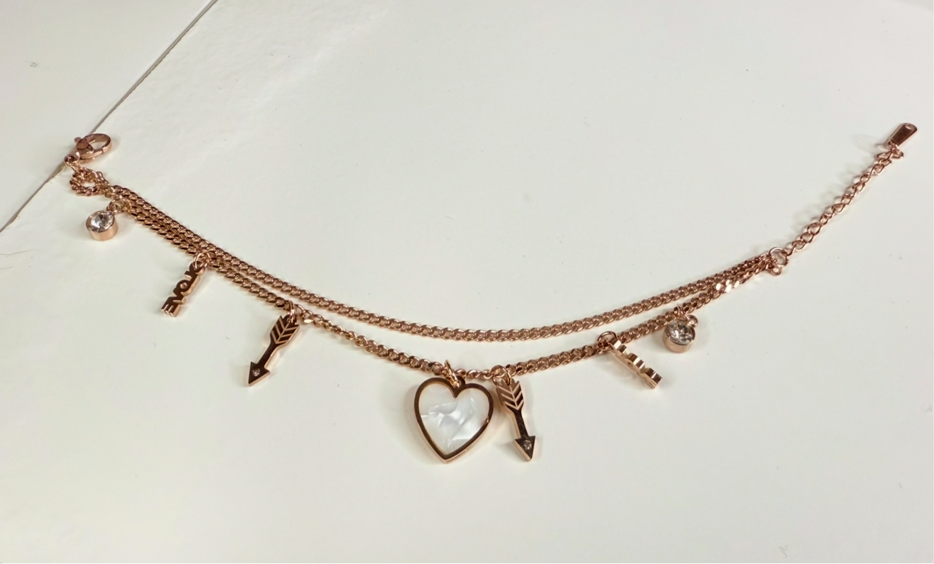 Rose Gold Multi Charm Bracelet With Love