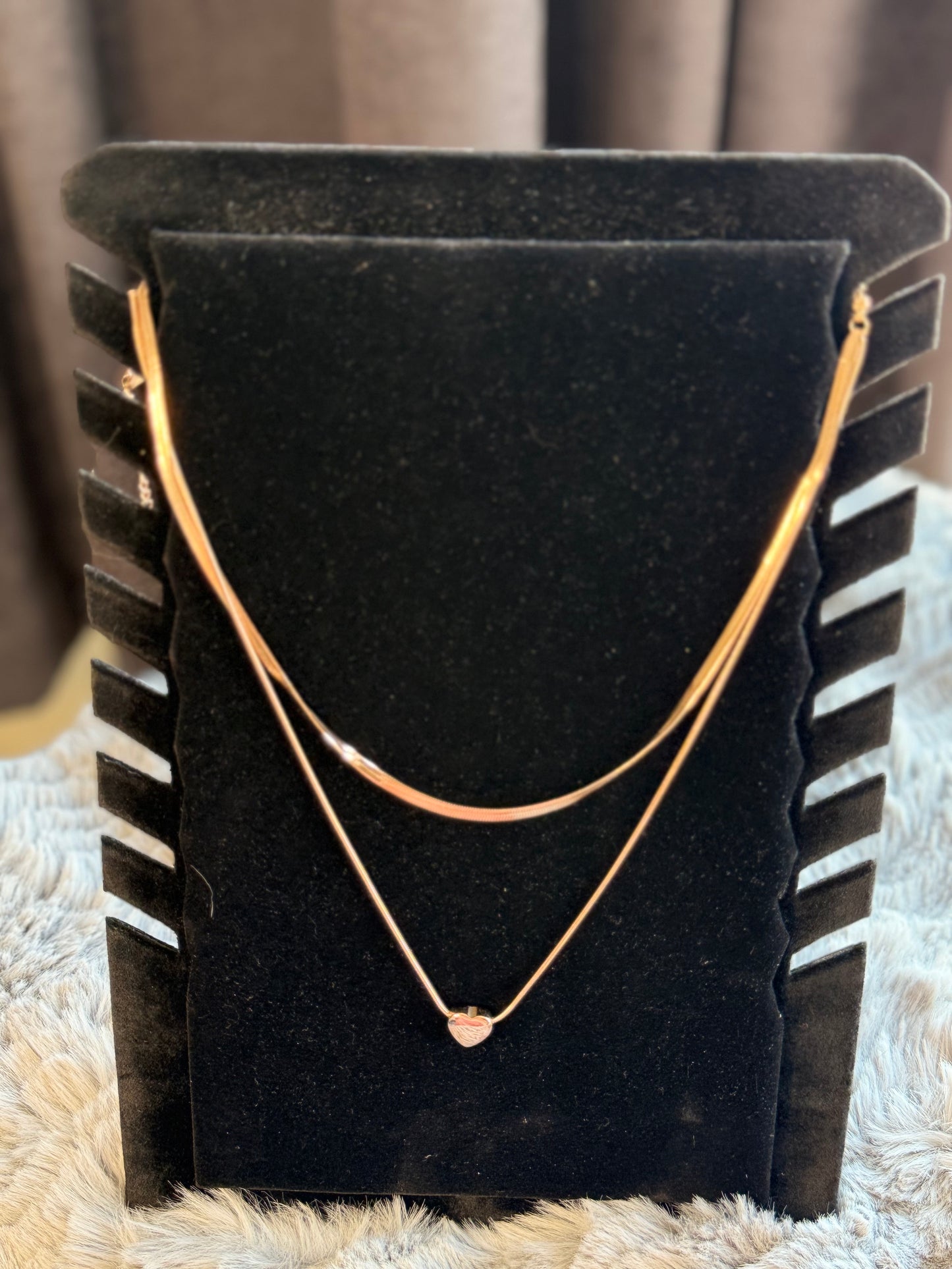 Single bead double layered heart necklace