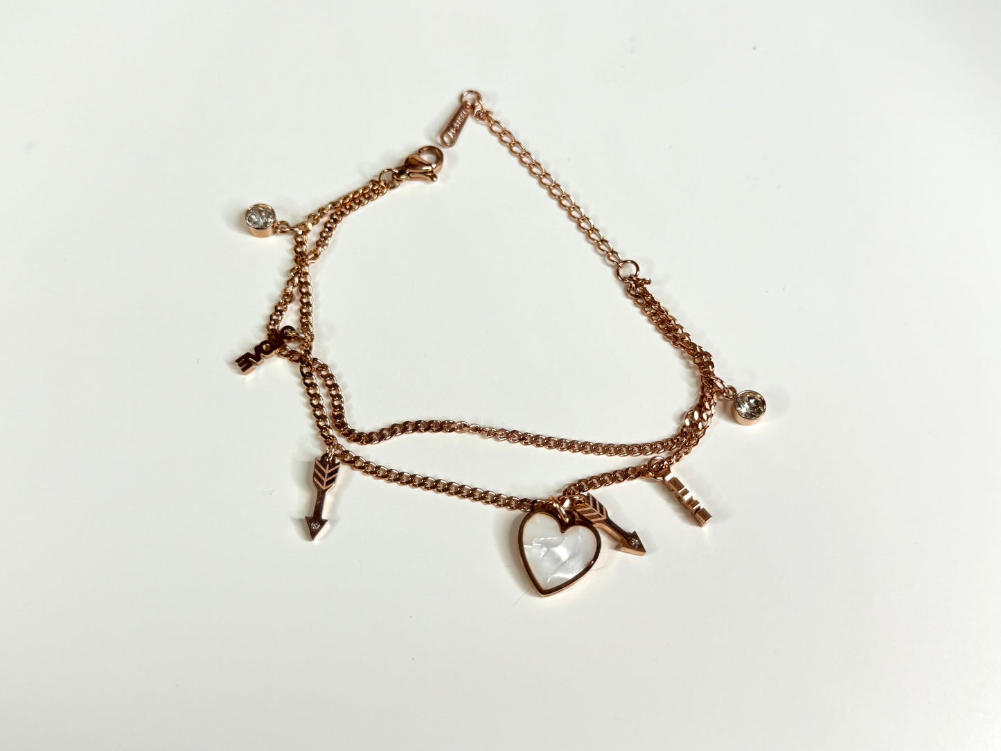 Rose Gold Multi Charm Bracelet With Love